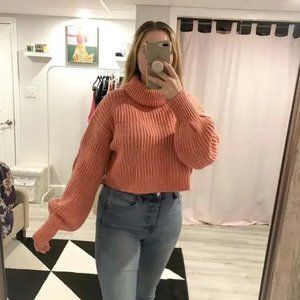 Urban Outfitters Cozy Knit Sweater Long Sleeves Turtleneck Pink Sweater Size L